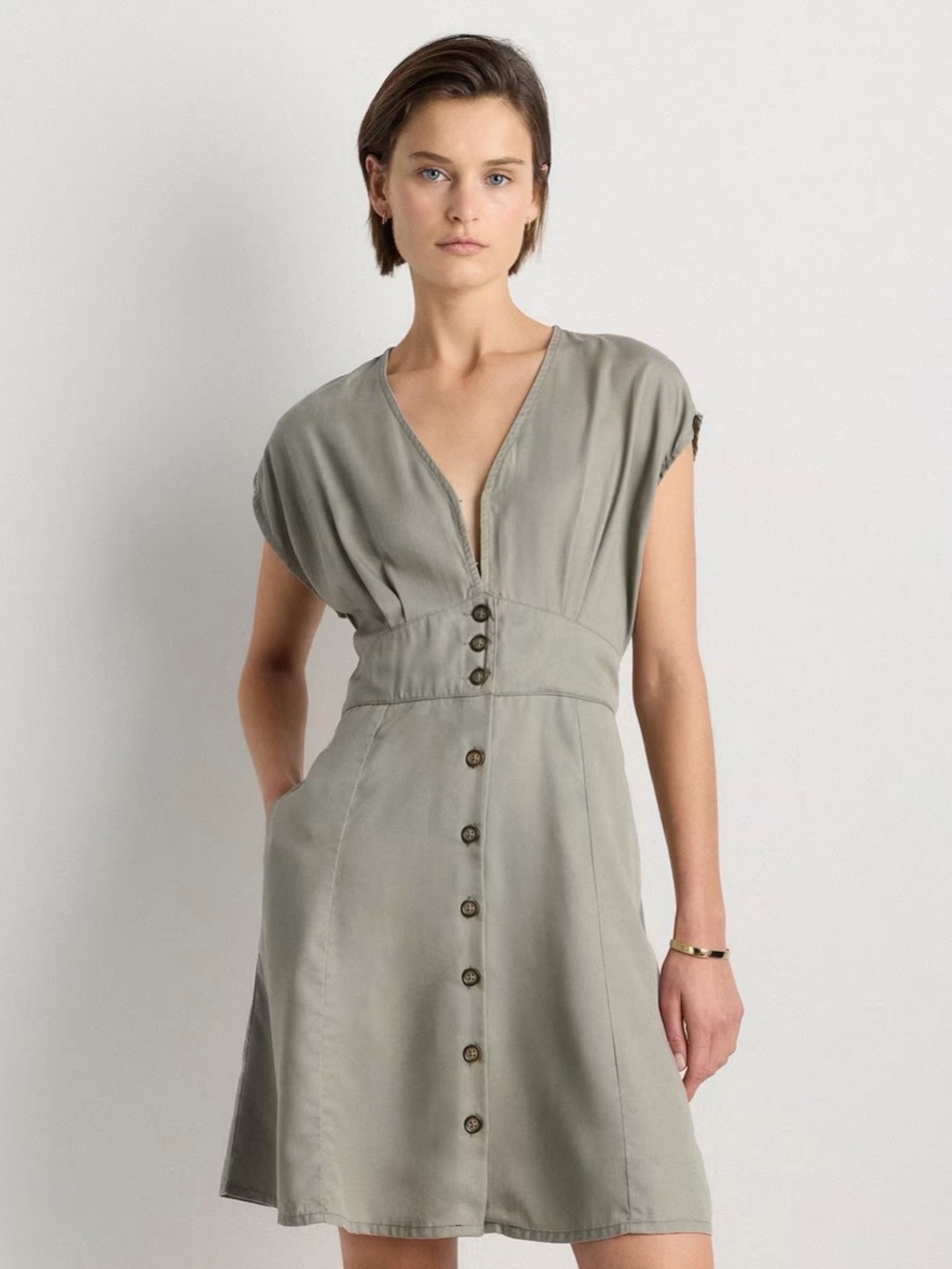 Quince Vintage Wash Tencel Button Front Dress